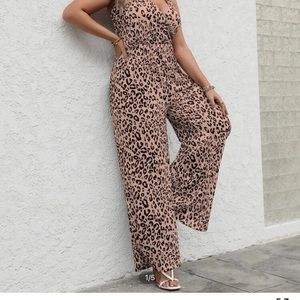 Leopard print halter jumpsuit